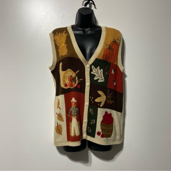 Vintage Fall Harvest Halloween Patchwork Vest Southern Lady Size Medium Novelty - Picture 2 of 10